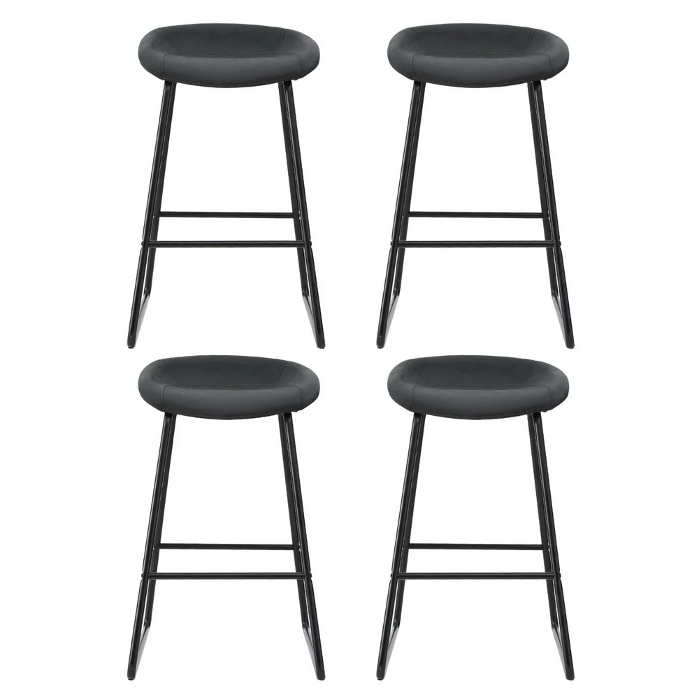 Set of 4 Caracas Bar Stools Kitchen Dining Chairs Counter Stool PU Leather Metal - Black - Nurns