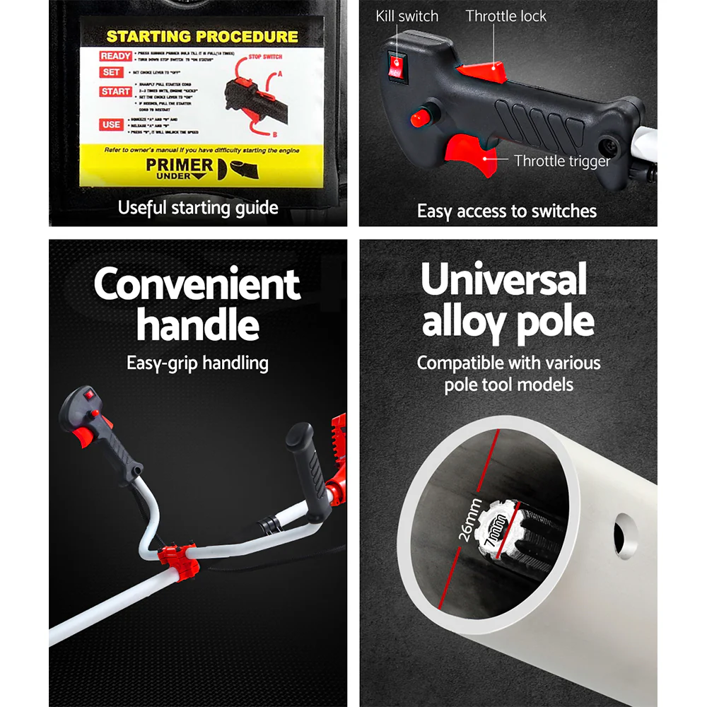 62CC Pole Circular Saw Petrol Brush Cutter Whipper Snipper 7-in-1 - Nurns