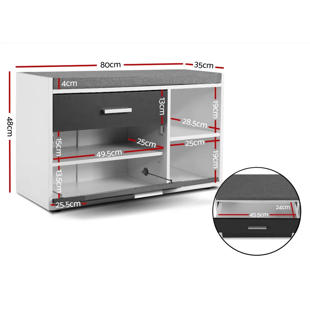 Artiss Shoe Cabinet Bench Shoes Storage Organiser Rack Wooden Cupboard Fabric Seat Adjustable Shelf - Nurns