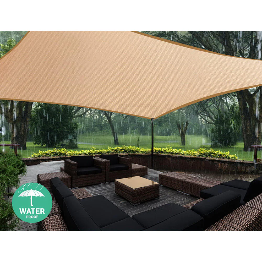 Instahut Waterproof Shade Sail 4x5m Rectangle Sand 95% Shade Cloth - Nurns