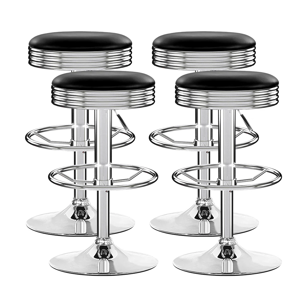 Set of 4 Kozani PU Leather Backless Bar Stools - Black & Chrome - Nurns