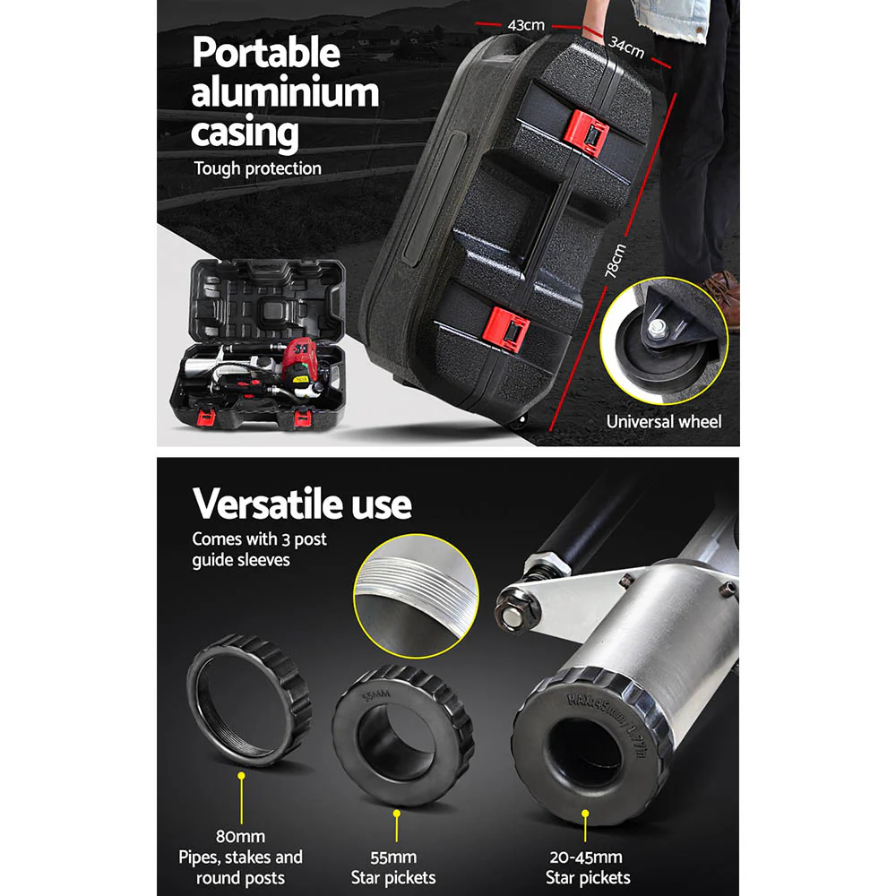 Petrol Post Driver 38CC 4-Stroke Rammer Pile Star Picket Fence Hole Drive Red - Nurns