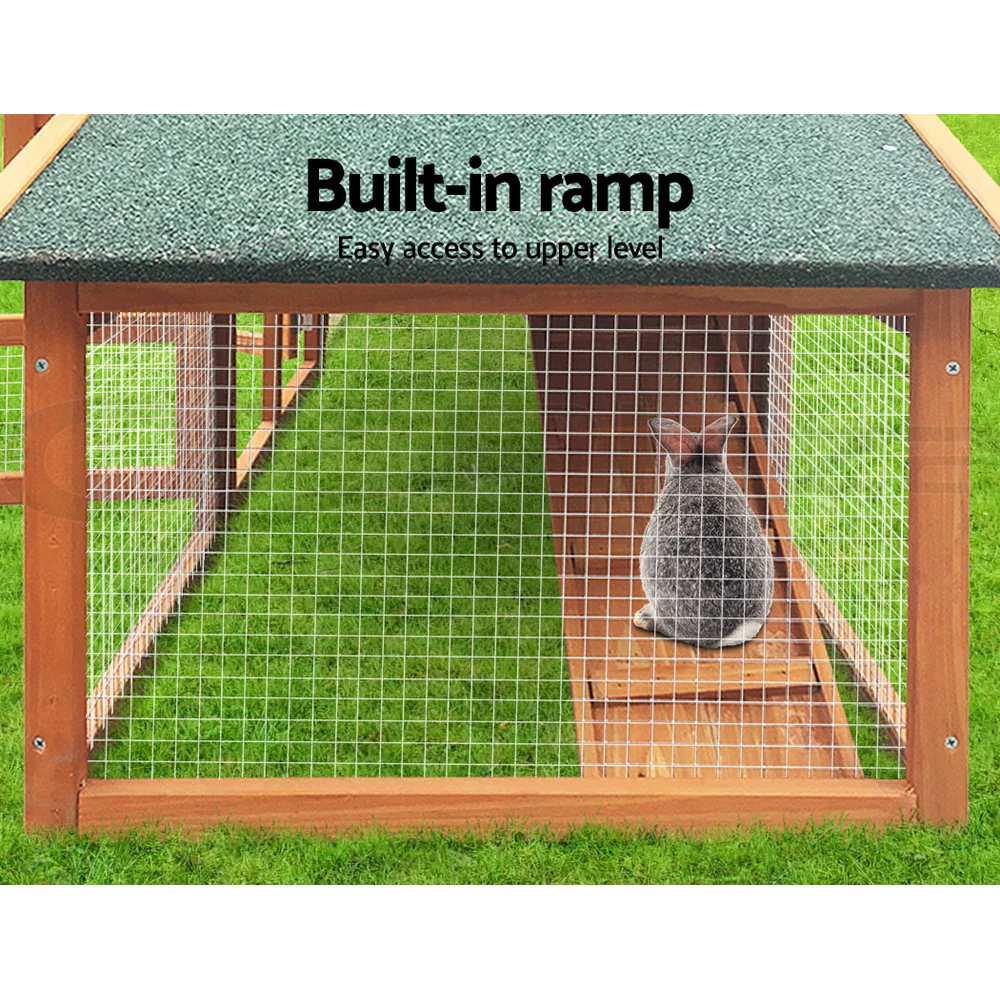 Rabbit Hutch Chicken Coop Wooden Pet Hutch 169cm x 52cm x 72cm - Nurns