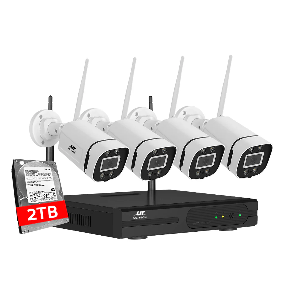Wireless CCTV Security System 8CH NVR 3MP 4 Square Cameras 2TB - Nurns