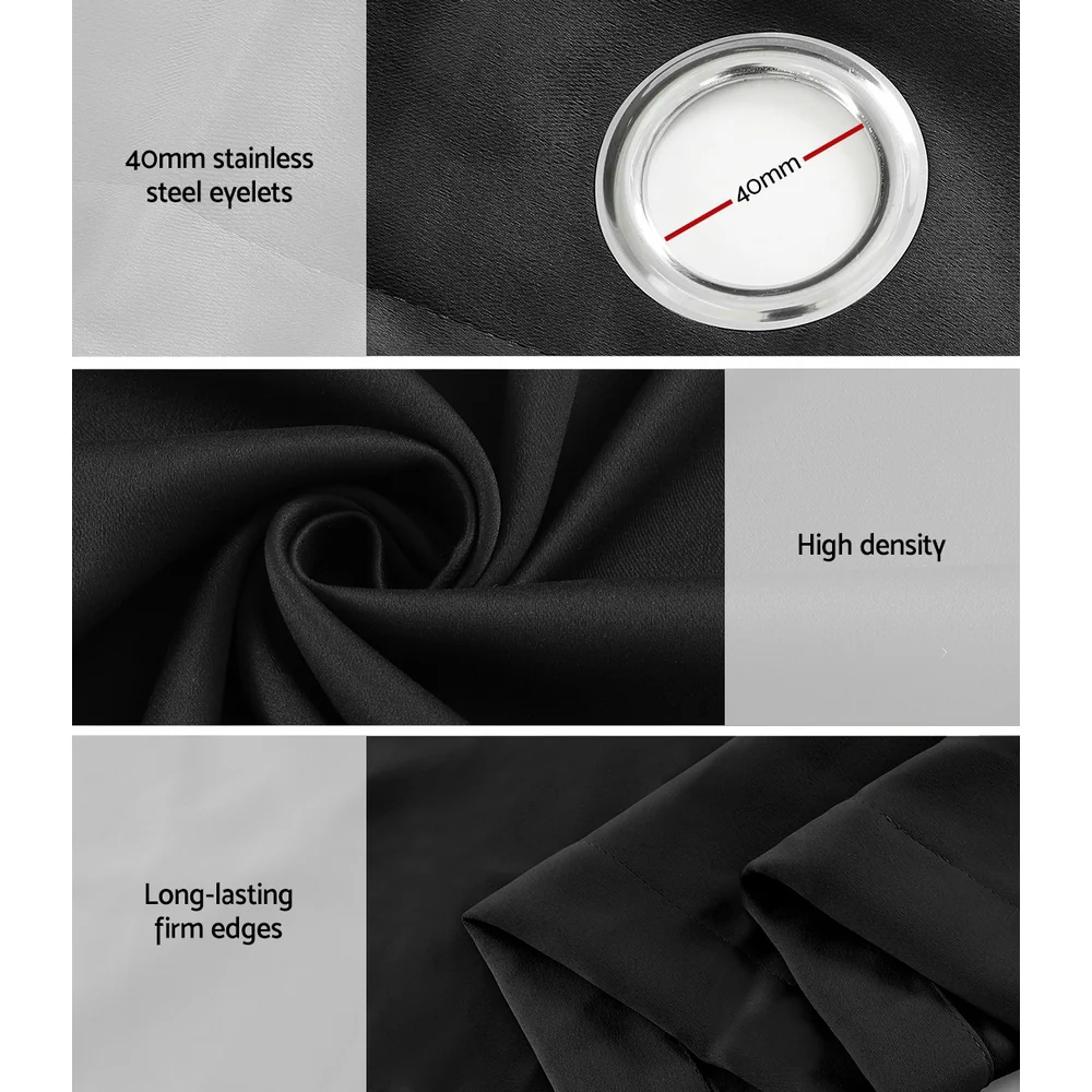 Set of 2 Blockout Curtains Blackout Window Curtain Eyelet 240x230cm Black - Nurns