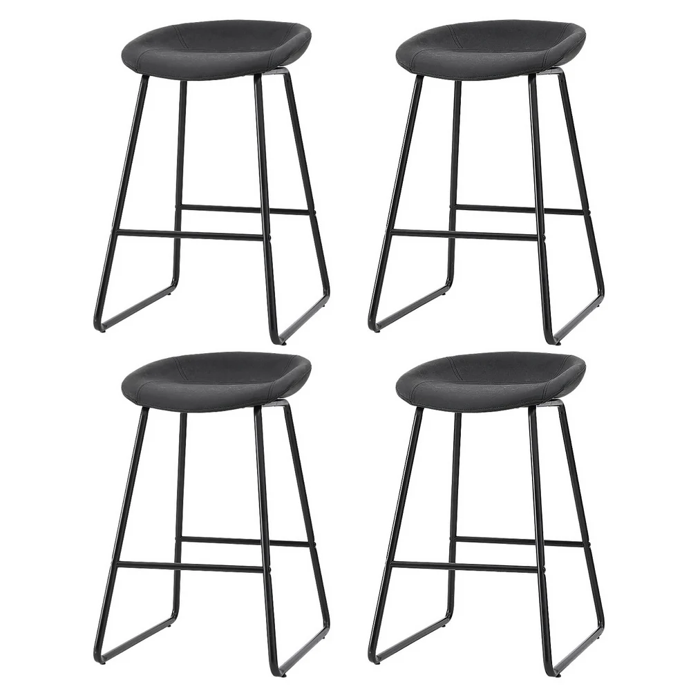 Set of 4 Caracas Bar Stools Kitchen Dining Chairs Counter Stool PU Leather Metal - Black - Nurns