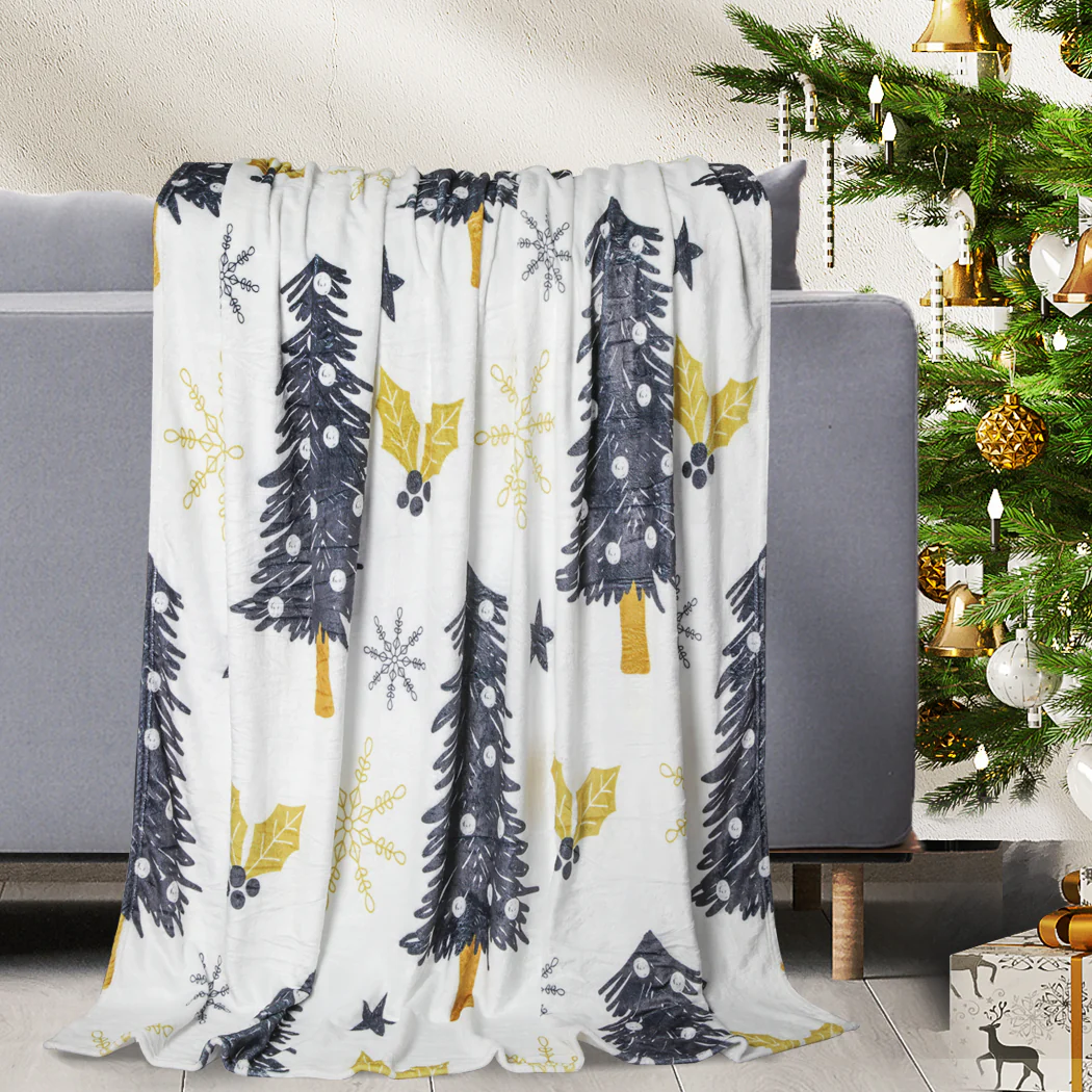 Wreathen Throw Soft Blanket Xmas Flannel Double Sided Warm Fleece Decor Christmas Single - White - Nurns
