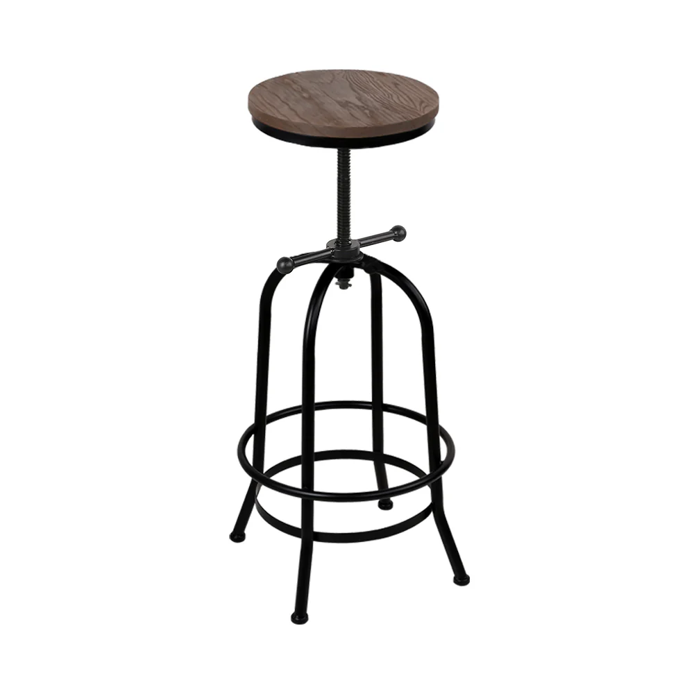 90cm Lamia Bar Stool Industrial Round Seat Wood Metal - Black & Brown - Nurns