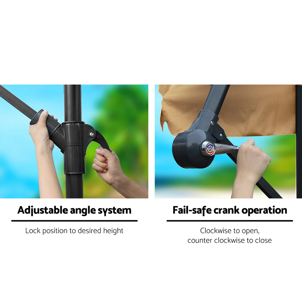 Instahut 3m Outdoor Umbrella Cantilever Garden Beach Patio Beige - Nurns