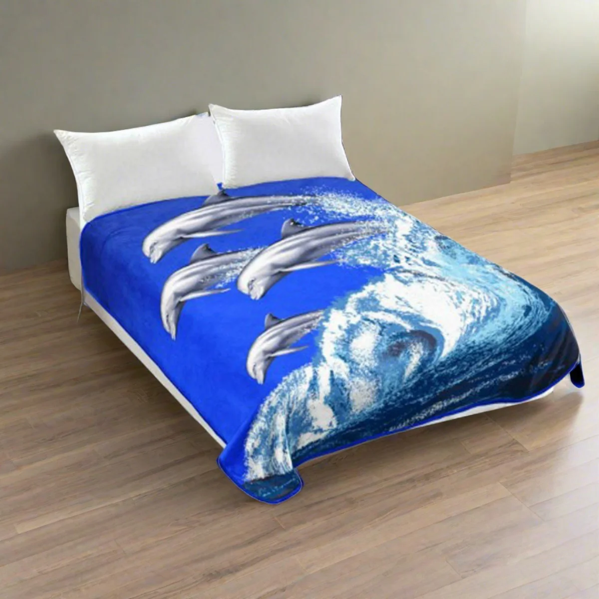 Whitney Throw Soft Blanket 800GSM Luxury Reversible Animal Mink Blanket Queen 200 x 240cm - Frolicking Dolphins - Nurns