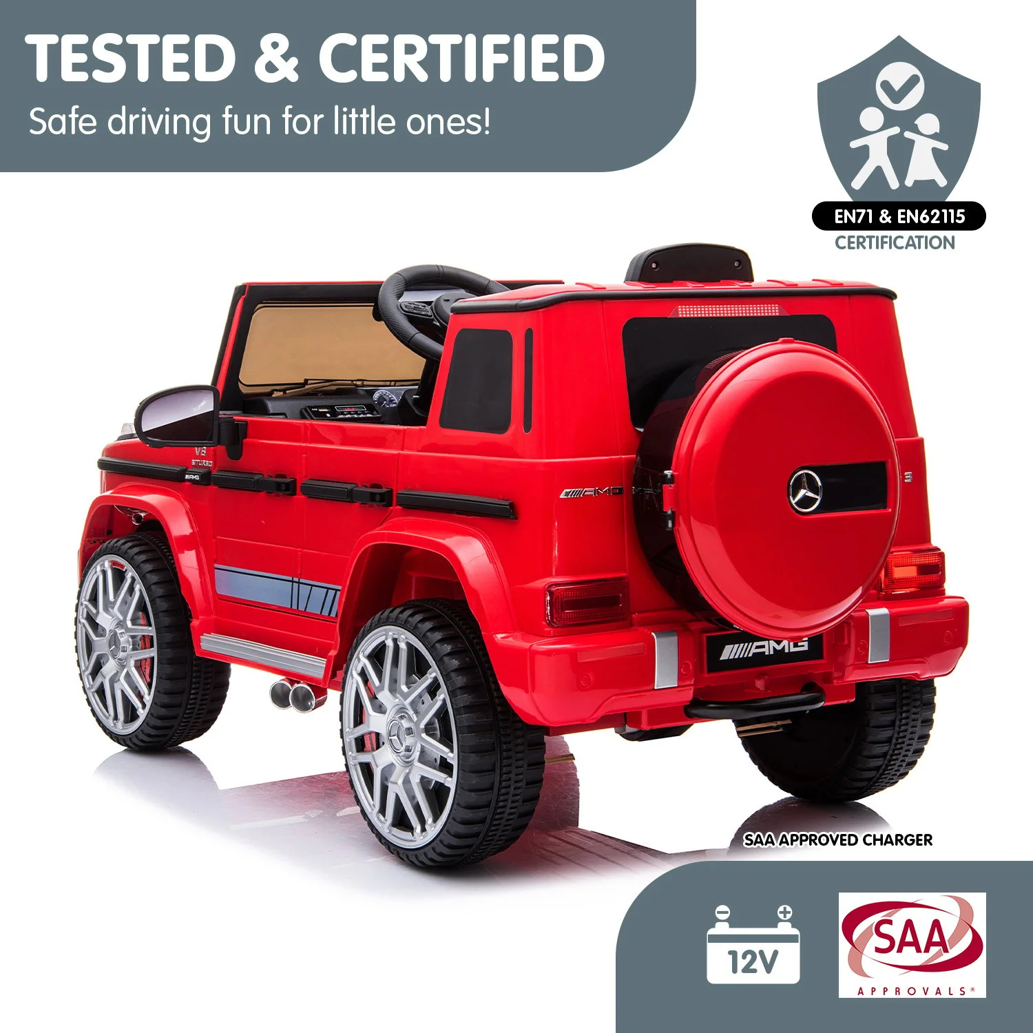 Mercedes Benz AMG G63 Licensed Kids Ride On Electric Car Remote Control - Red - Nurns