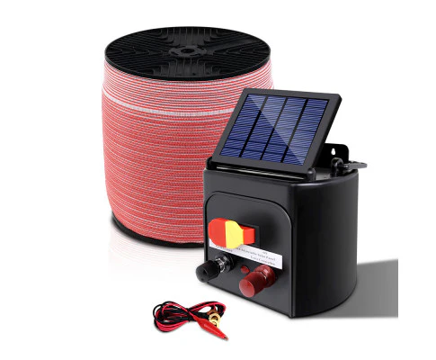 Electric Fence Energiser 3km Solar Powered Charger Set + 2000m Tape - Nurns