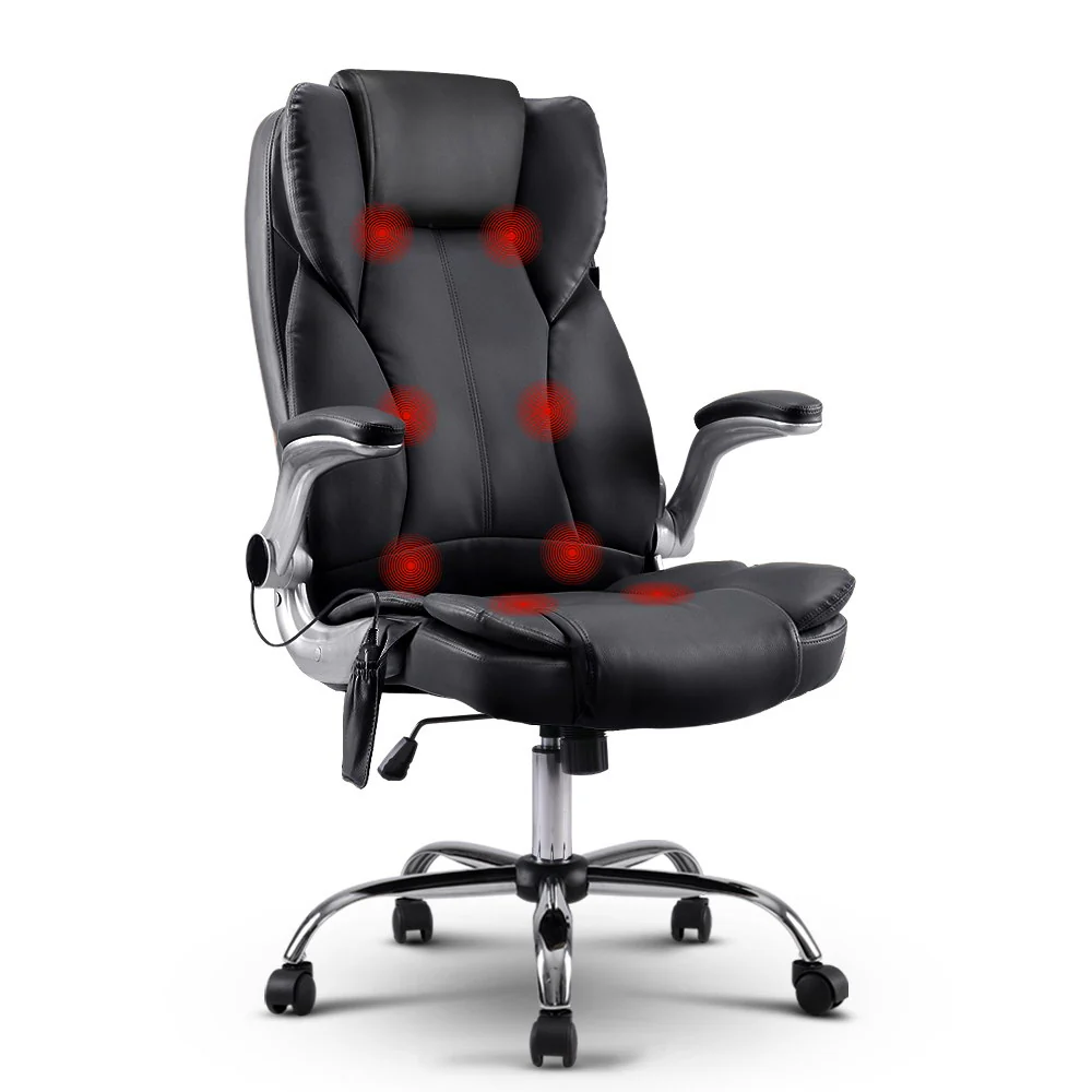 Artiss 8 Point Massage Office Chair Pu Leather Black - Nurns