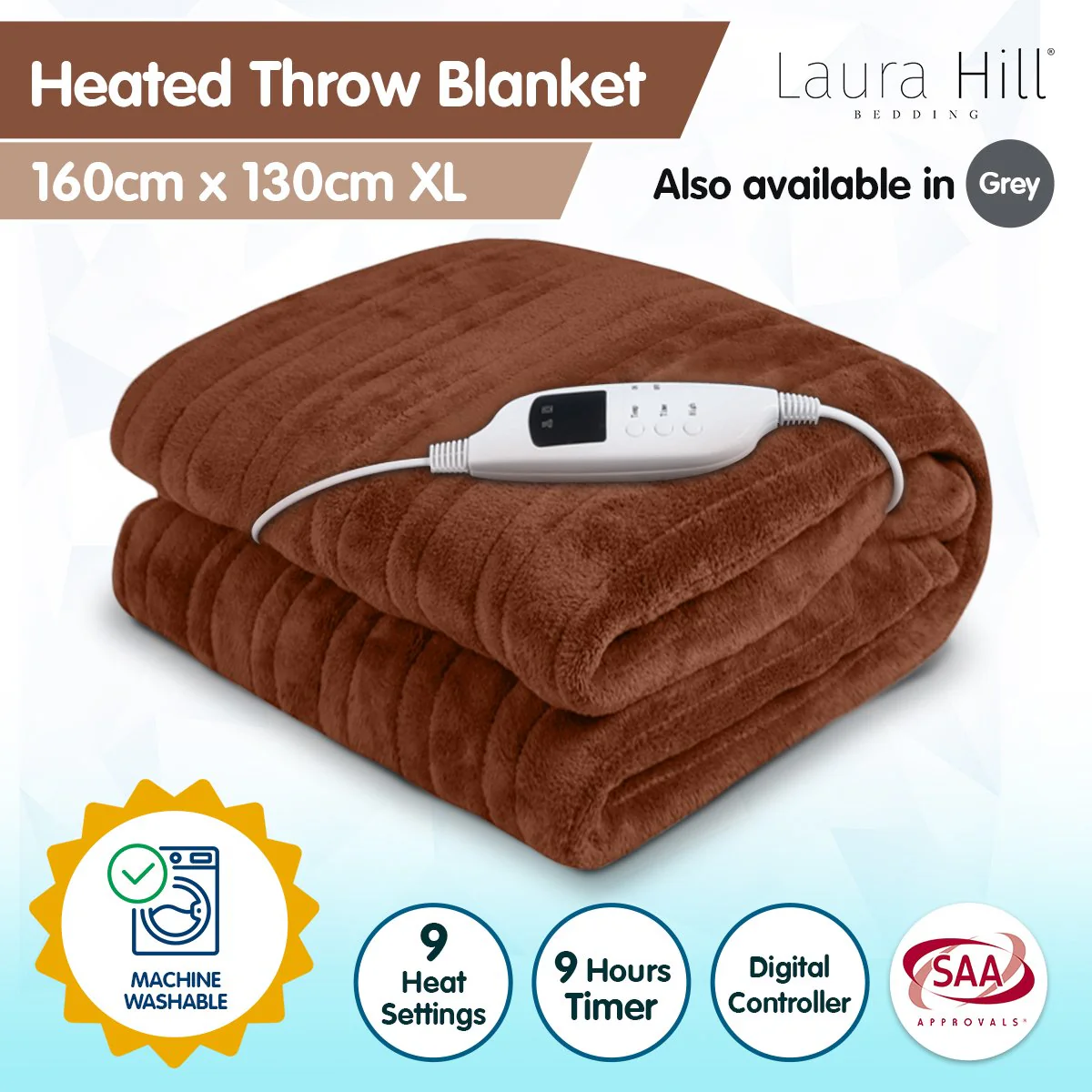 Heated Electric Blanket Throw Rug Coral Warm Fleece - Brown - Nurns