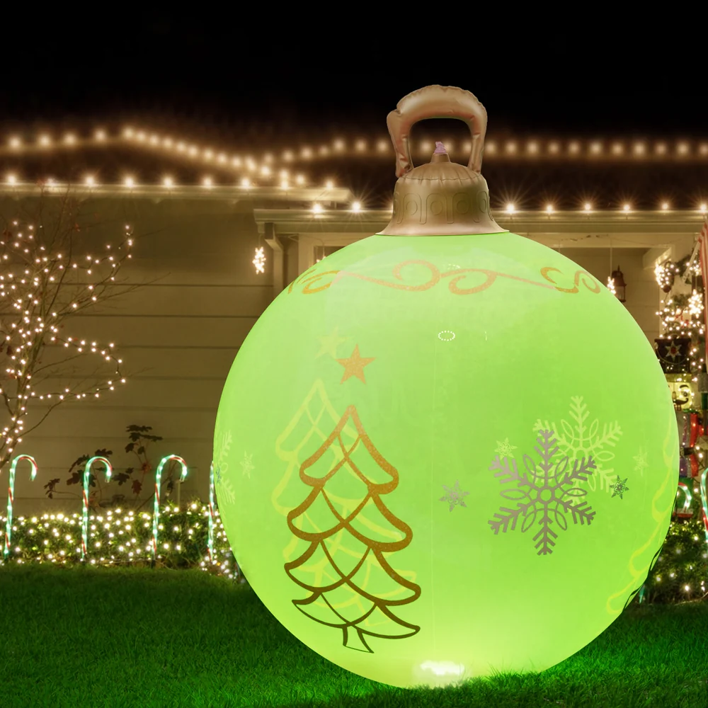 Tree Giant Bauble Ball Christmas Inflatable LED Illuminated Xmas Decoration Green - 60cm - Nurns