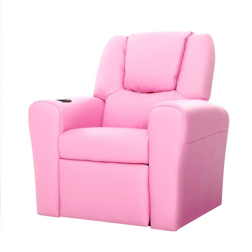 Percy Kids Recliner Chair Linen Soft Sofa Lounge Couch Children Armchair - Pink - Nurns