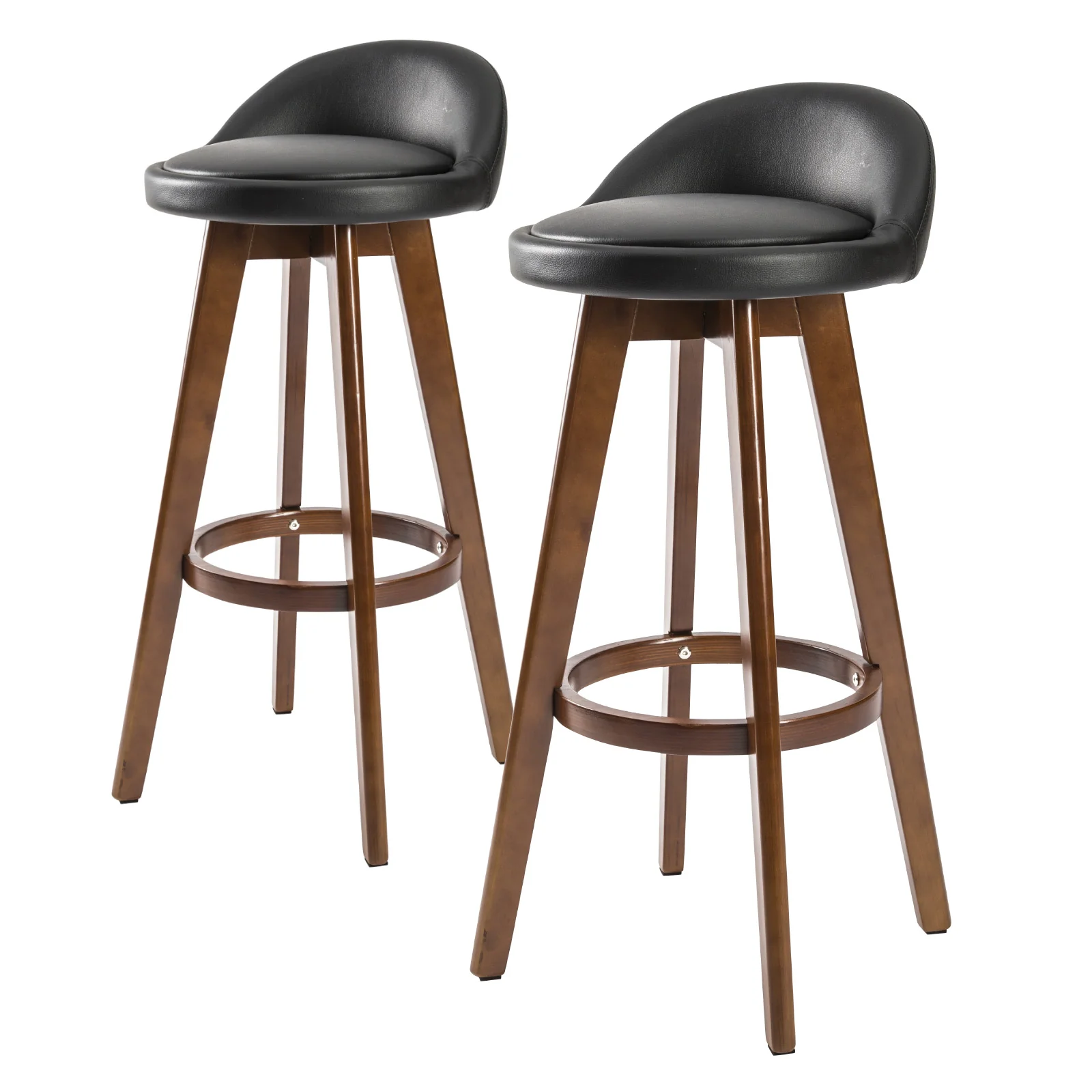 Set of 2 Coventry Wooden Bar Stool Dining Chair Leather - Black - Nurns