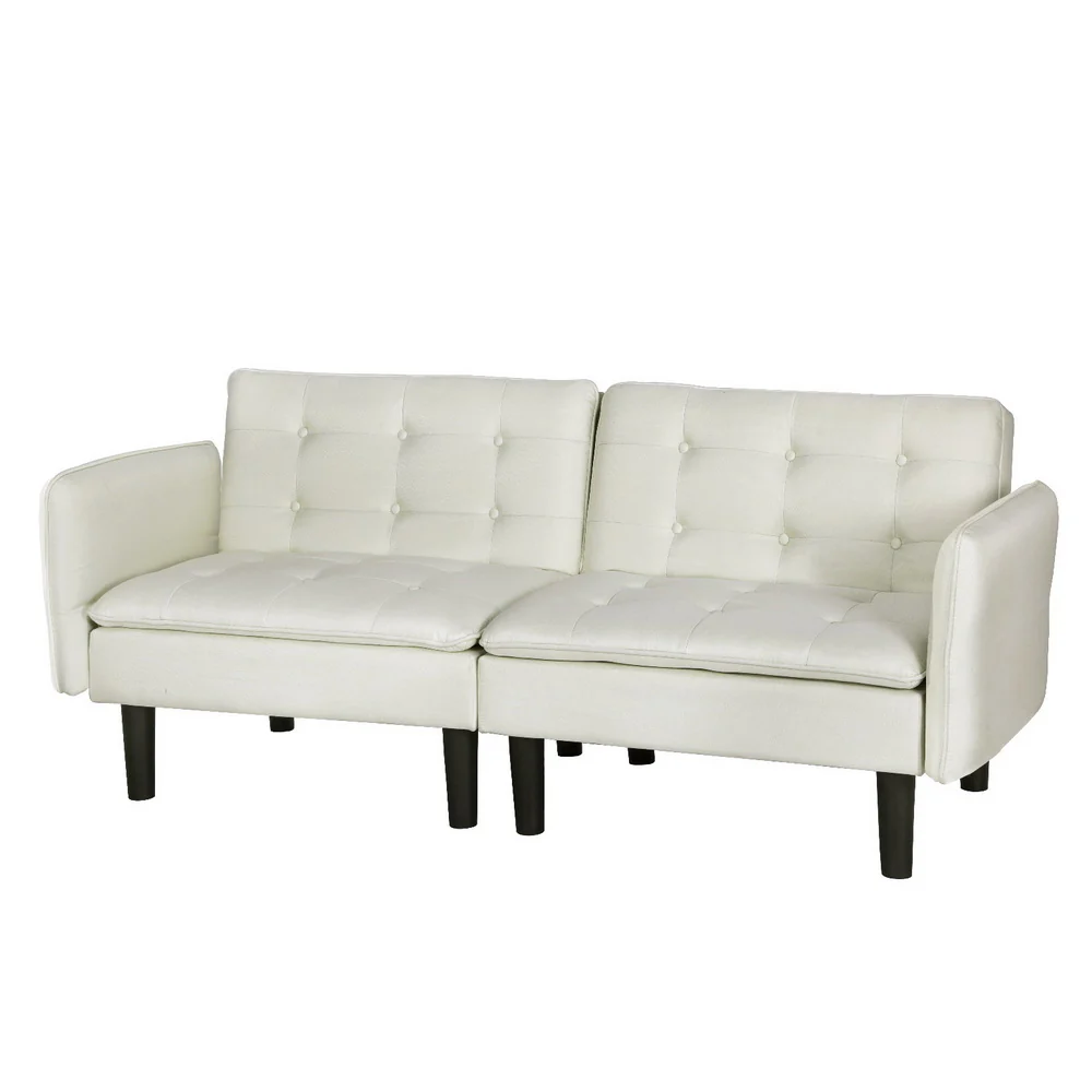 Marlee 3-Seater Sofa Bed Tufted Faux Linen - Beige - Nurns