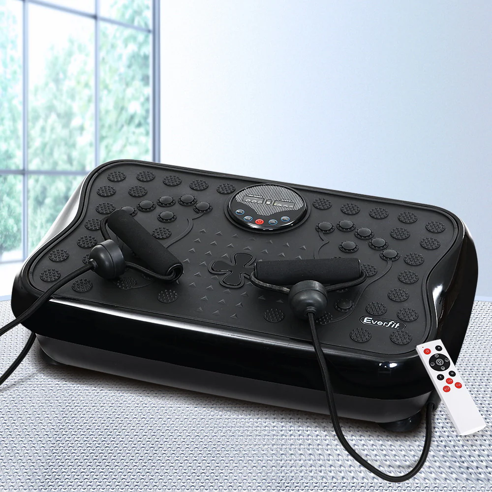 Everfit Vibration Machine Platform Vibrator With Resistance Rope Home Gym Black - Nurns