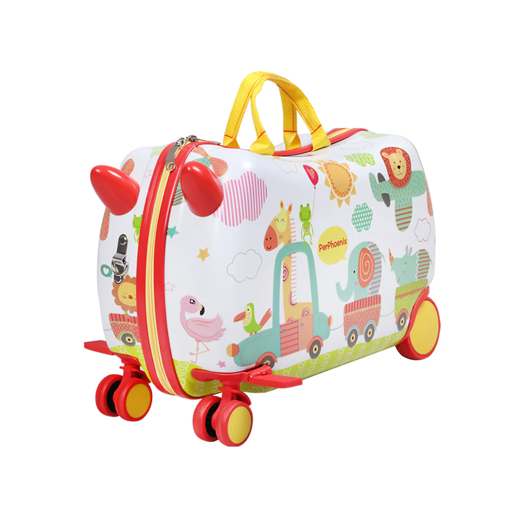 Kids Ride On Suitcase Children Travel Luggage Carry Bag Trolley Zoo - Nurns