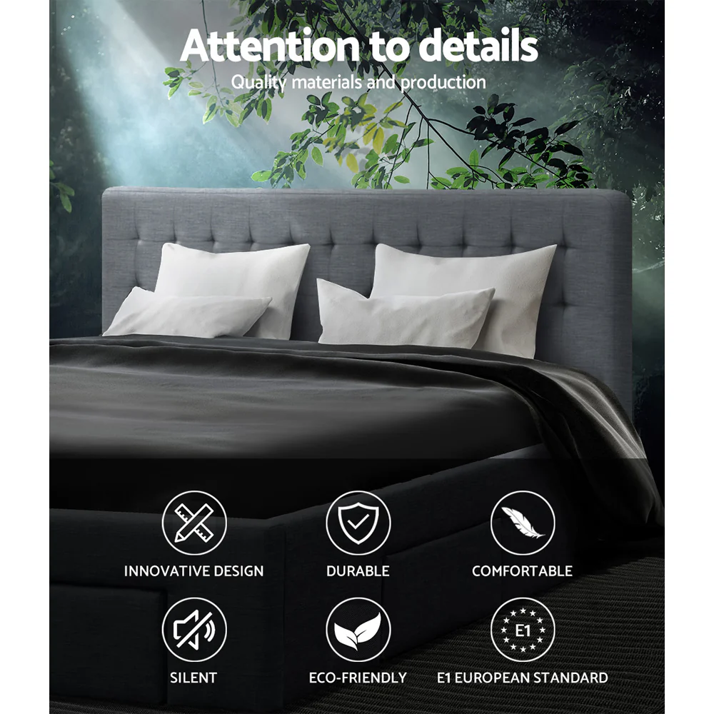 Venice Bed Frame Fabric Storage Drawers - Grey King - Nurns