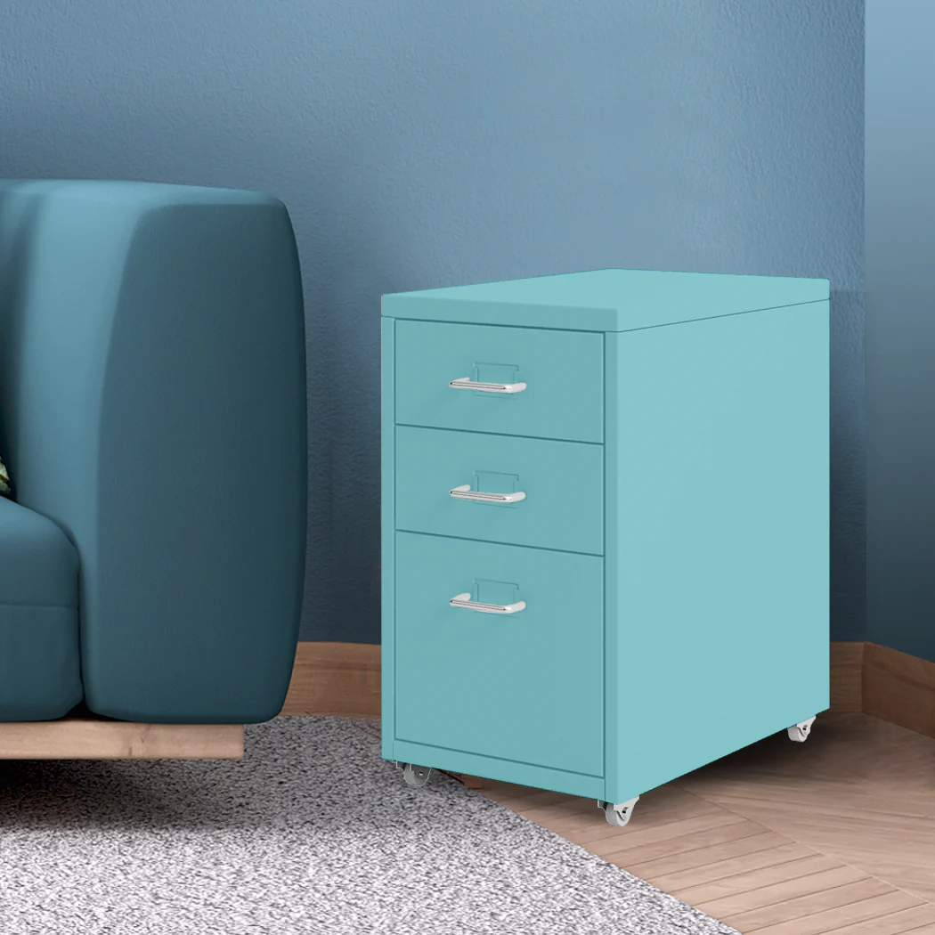 Levede 3 Drawer Office Drawers Cabinet Turquoise - Nurns