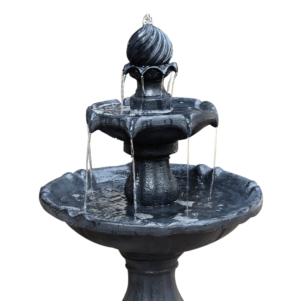 Solar Water Feature 3-Tier Fountain with Pump Kit Bird Bath 93cm - Black - Nurns