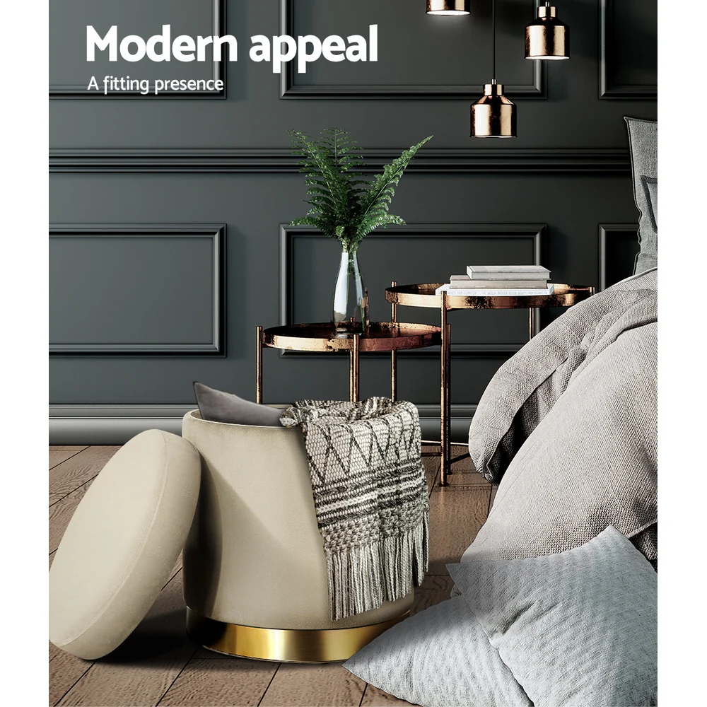 Foot Stool Storage Ottoman Round Velvet Foot Rest Pouffe Seat Footstool - Nurns