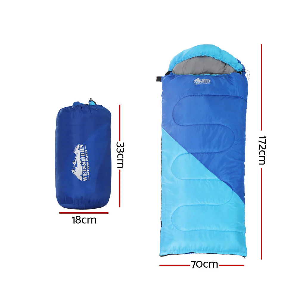 Sleeping Bag Kids Single 172cm Thermal Camping Hiking Blue - Nurns