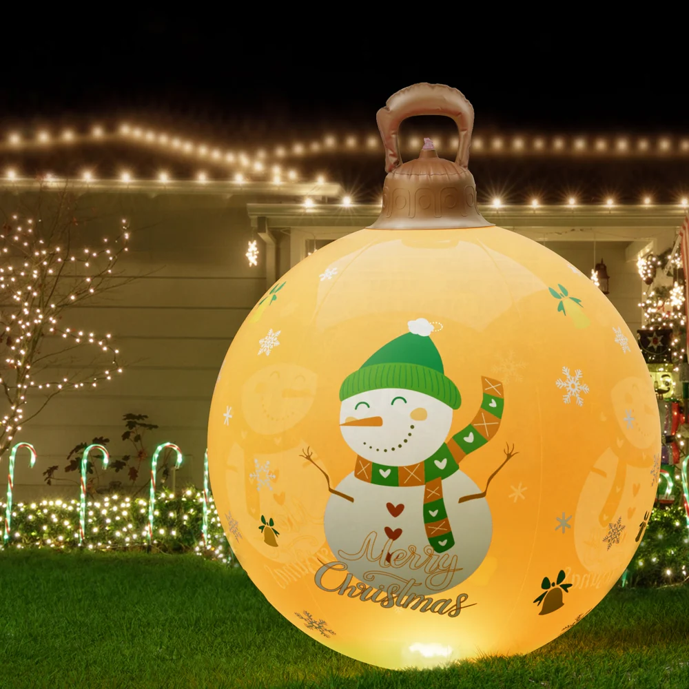 Snowman Giant Bauble Ball Christmas Inflatable LED Illuminated Snowman Xmas Decor Gold - 60cm - Nurns