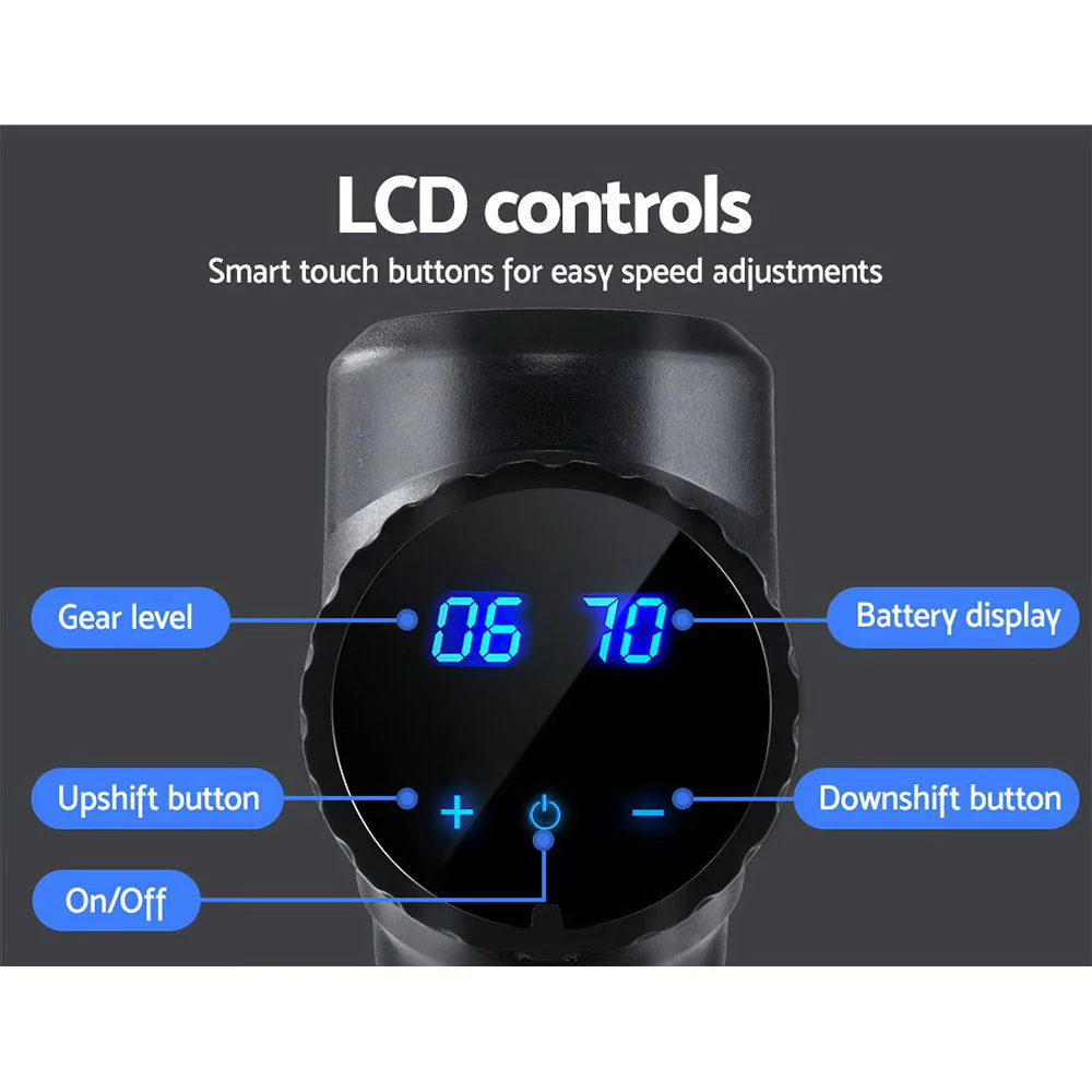 Everfit Massage Gun 30 Speed 6 Heads Vibration Muscle Massager Chargeable Black - Nurns