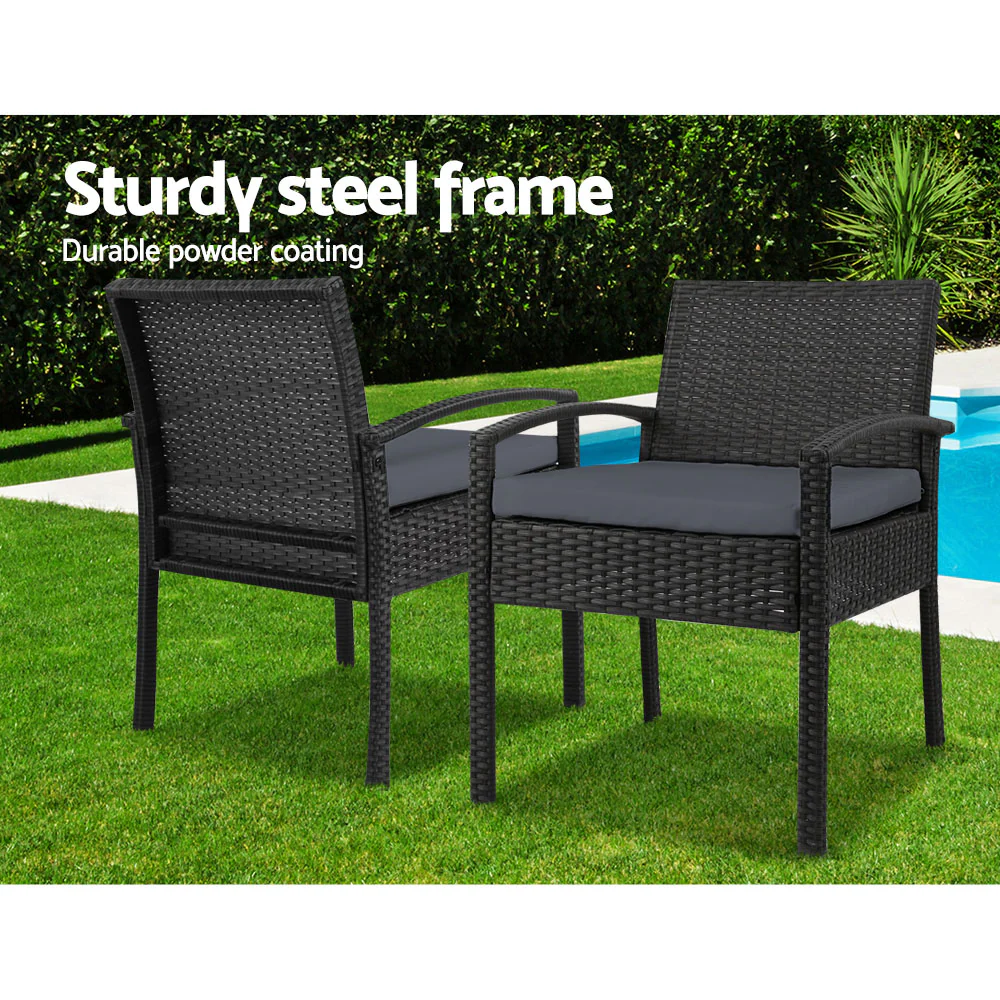 Harold 2-Seater Furniture 3-Piece Outdoor Setting - Black - Nurns