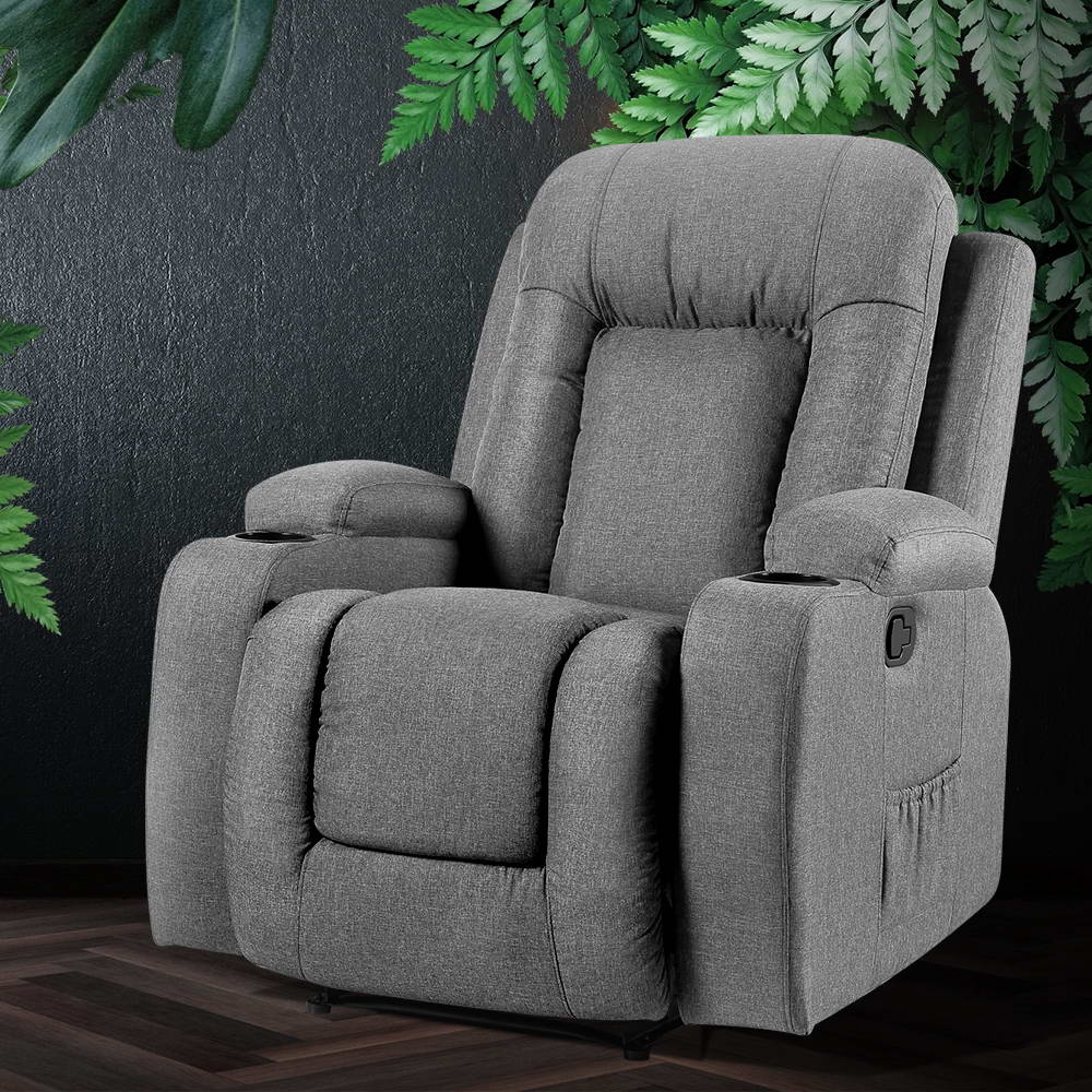Artemis Recliner Chair Electric Massage Chair Fabric Lounge Heated - Grey - Nurns