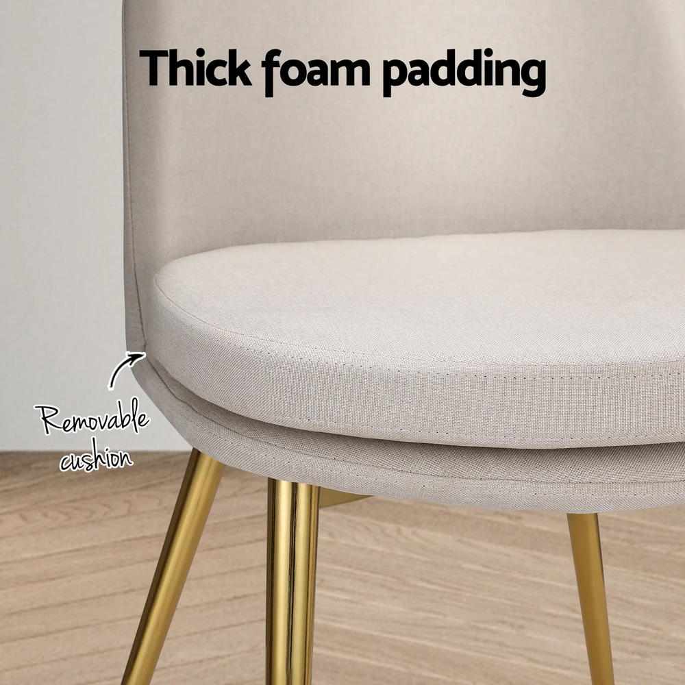 Elsie Set of 2 Dining Chairs Linen Fabric High Back - Beige - Nurns