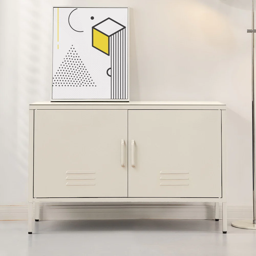 Ansel Metal Buffet Sideboard Cabinet - White - Nurns