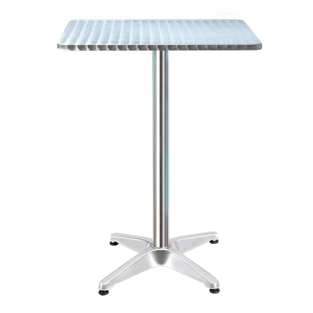 Didcot Bar Table Outdoor Furniture Adjustable Aluminium Pub Cafe Indoor Square - Silver - Nurns