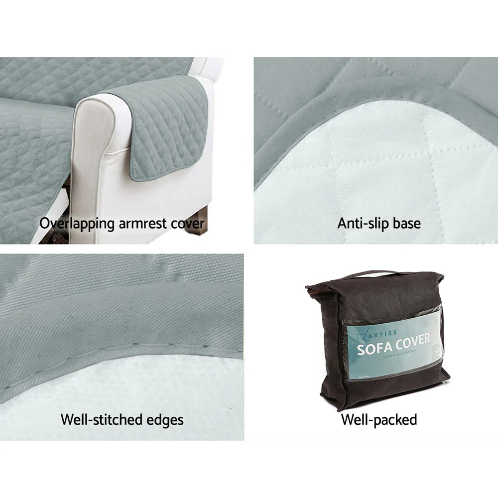 Sofa Cover Quilted Couch Covers 100% Water Resistant 4-Seater Grey - Nurns