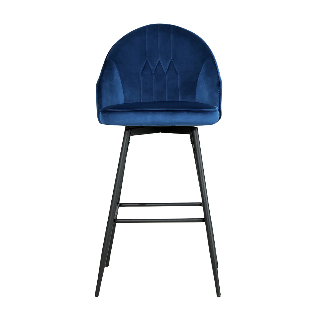 Set of 2 Munich Bar Stools Kitchen Stool Dining Chairs Velvet Chair Barstool - Blue - Nurns
