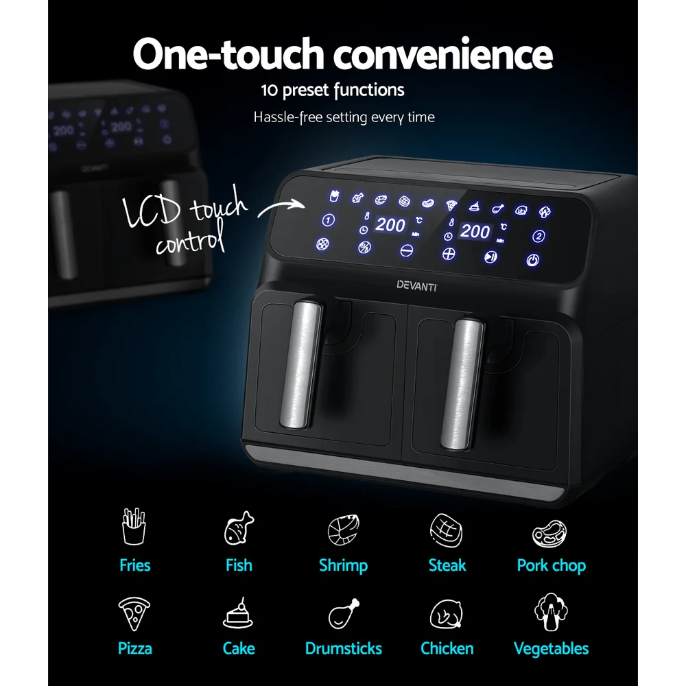 Devanti Air Fryer 8L Dual Zone Fryers - Nurns