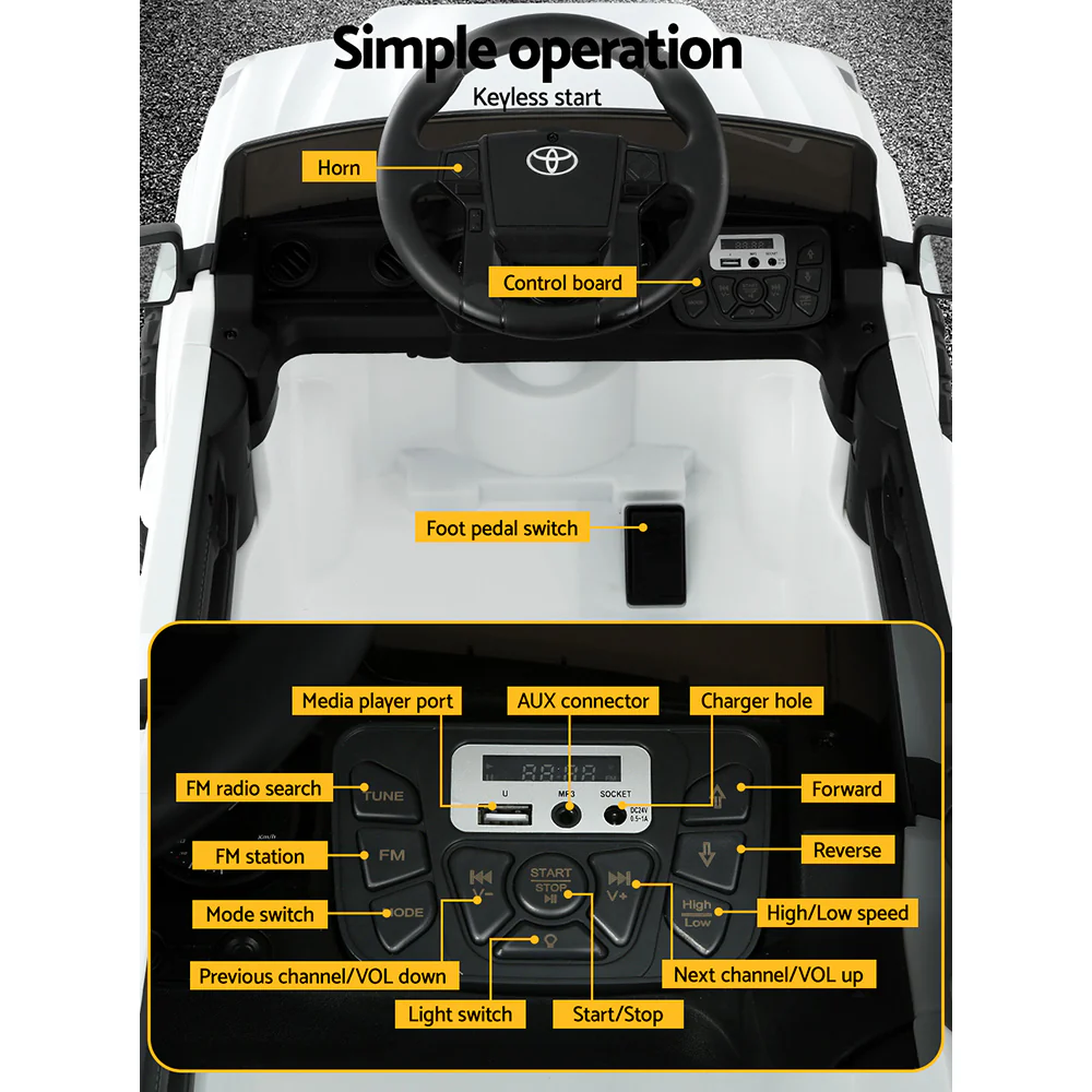 Toyota Ride On Car Kids Electric Toy Cars Tacoma Off Road Jeep 12V Battery - White - Nurns