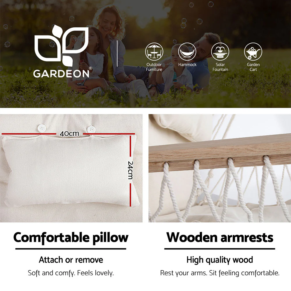 Hammock Chair with Steel Stand Armrest Outdoor Hanging - Cream - Nurns