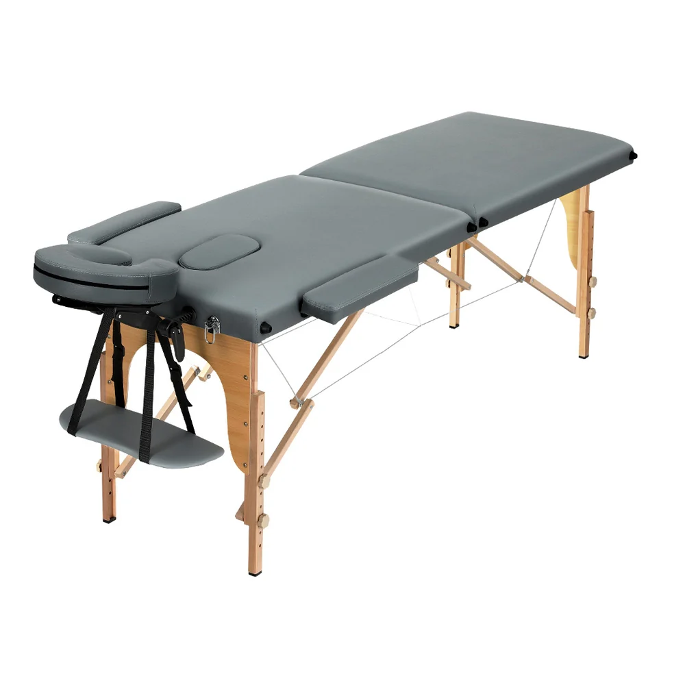 Massage Table 56cm Portable 2 Fold Wooden Beauty Bed Grey - Nurns