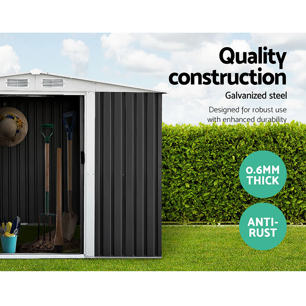 Giantz Garden Shed 2.58x2.07M w/Metal Base Sheds Outdoor Storage Double Door Tool - Nurns