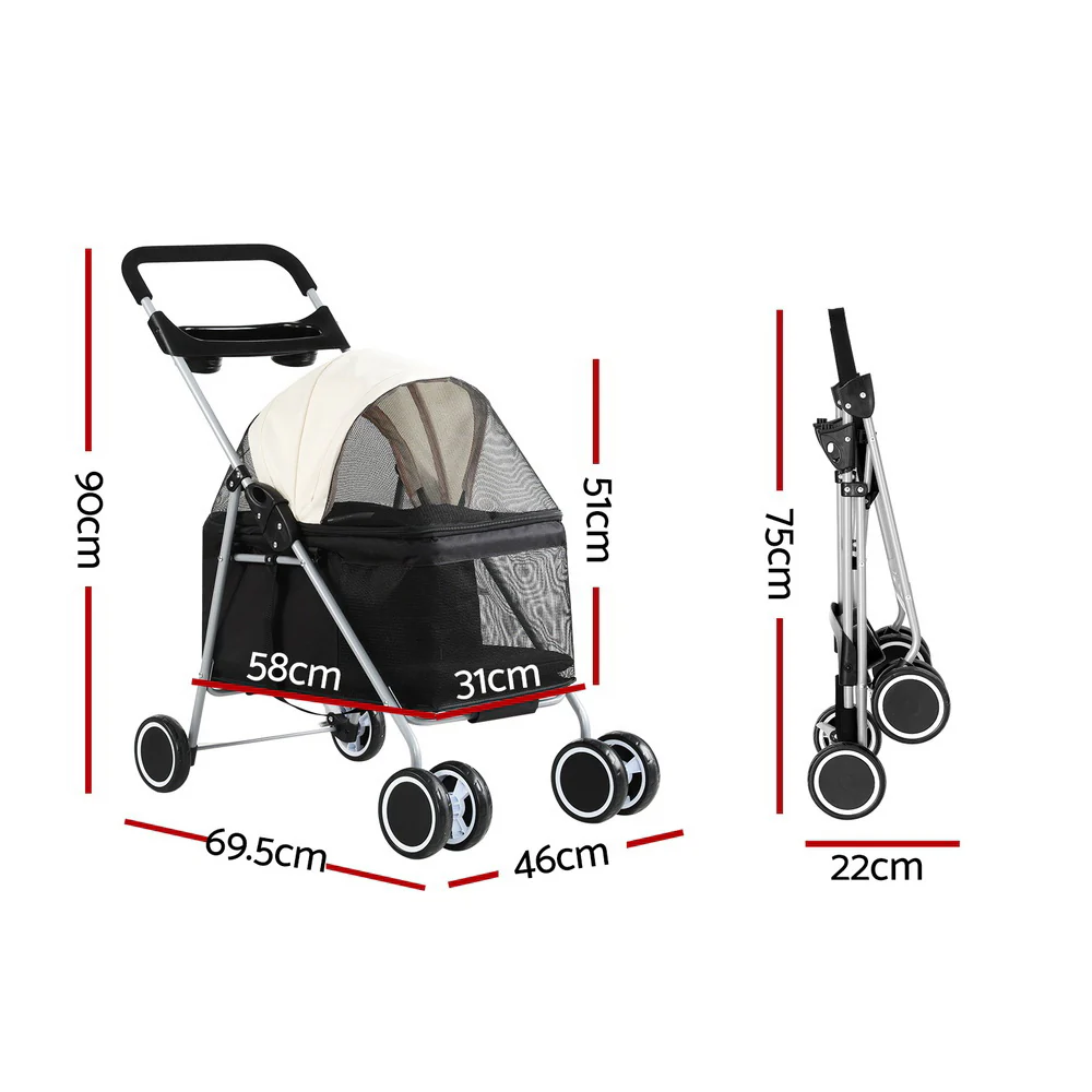 Pet Stroller Pram Dog Cat Carrier Cage Large Travel Pushchair Foldable 4 Wheels - Nurns