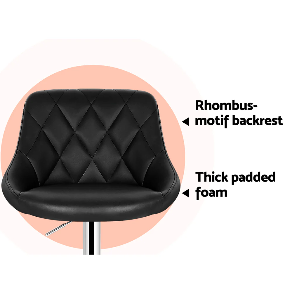 Set of 4 Corfu Bar Stools PU Leather Diamond Style - Black - Nurns