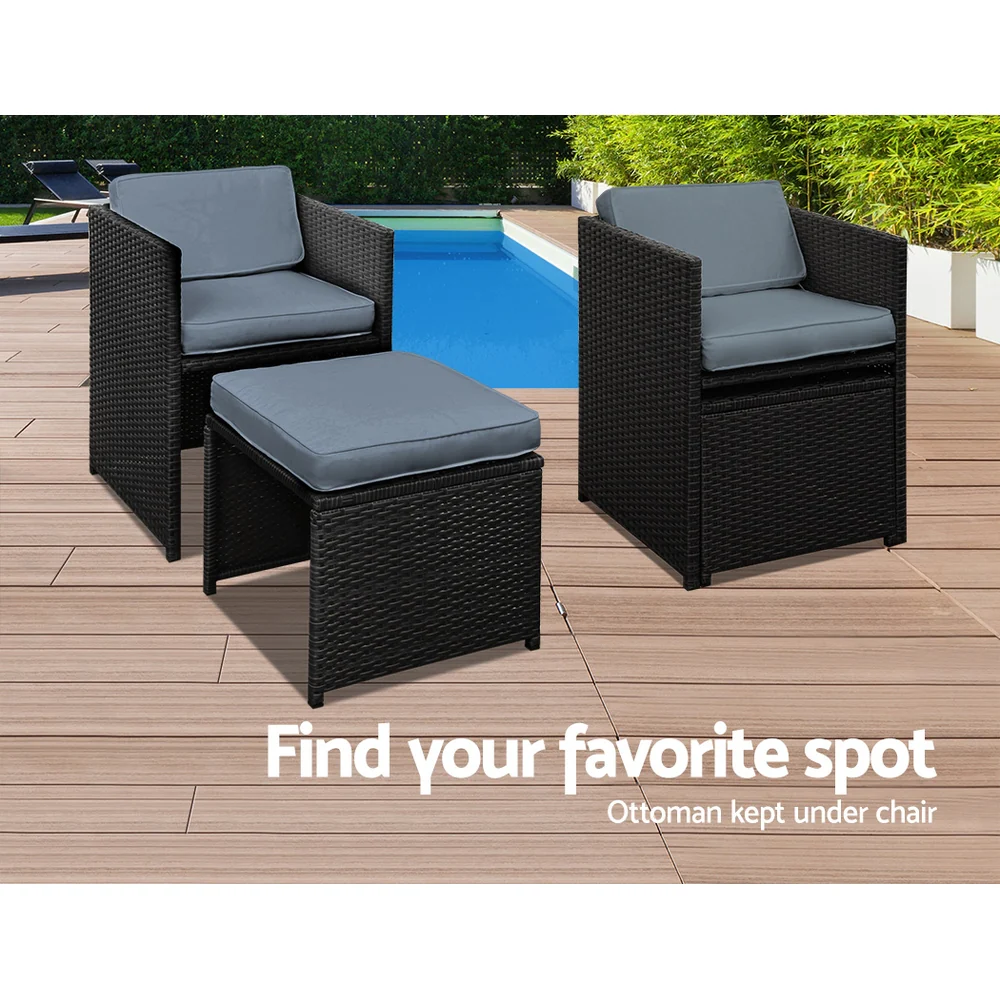 Corbridge 8-Seater Wicker 9-Piece Outdoor Dining Set - Black - Nurns