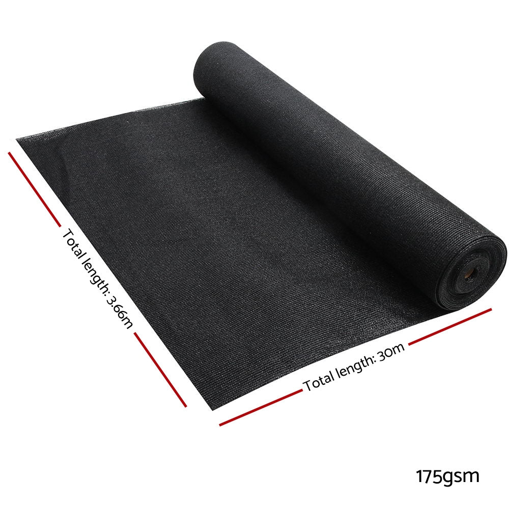 Instahut 70% Shade Cloth 3.66x30m Shade cloth Sail Heavy Duty Black - Nurns