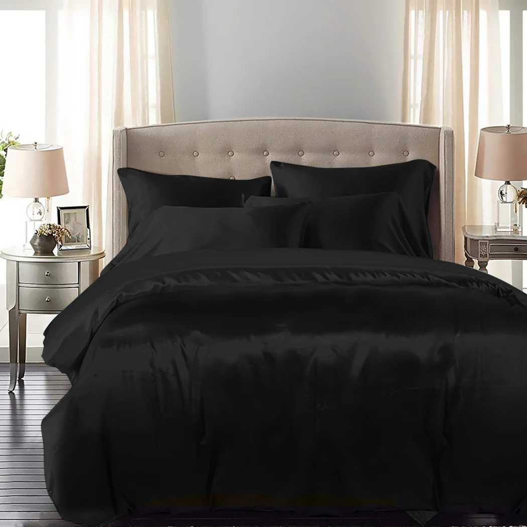 QUEEN 3-Piece Quilt Cover Set Bedspread Pillowcases - Black - Nurns