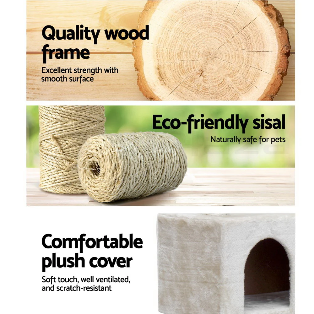 Cat Tree 134cm Trees Scratching Post Scratcher Tower Condo House Furniture Wood Beige - Nurns
