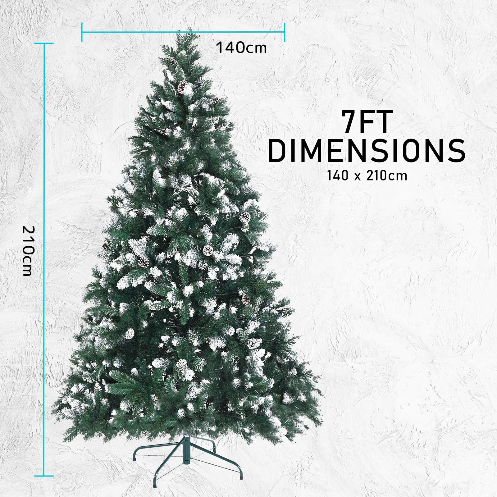 7ft 2.1m 1290 Tips Snowy Christmas Tree Xmas Pine Cones Green - Nurns